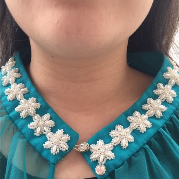 Vintage Teal Sheer Beaded Blouse - Picture 2 of 5